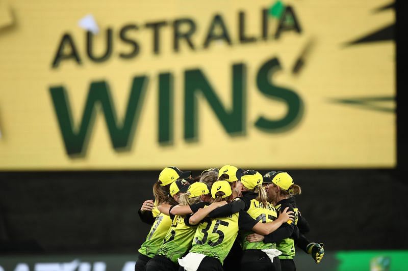 Australia celebrates winning the ICC Women's T20 Cricket World Cup